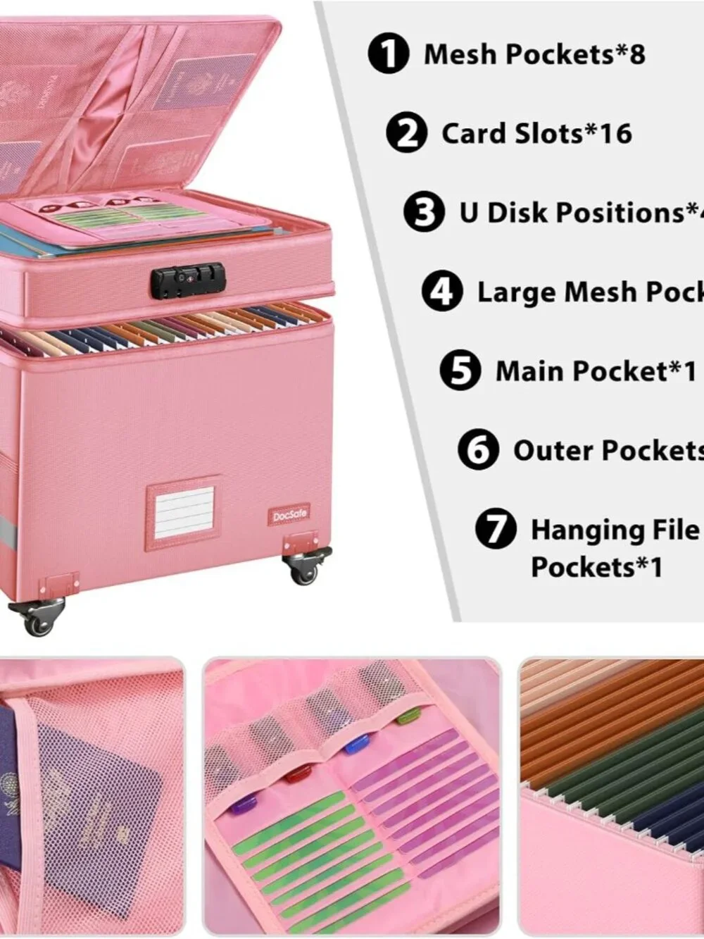 File Box with Lock,2-Layer Fireproof Document Box with Wheels,Collapsible Rollin - Picture 3 of 9
